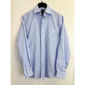 Jos A Bank Shirt Men's 15/35‎ Blue Glen Plaid Traveler Tailored Fit Cotton